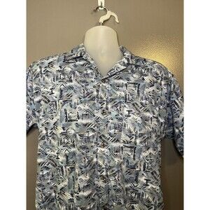 VTG Triumph Of California Shirt Men Medium Blue Geometric Short Sleeve Button Up